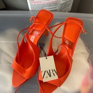Zara Women's Orange Strappy Heels peep toe